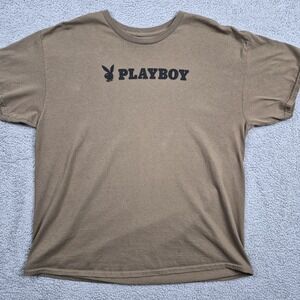 PlayBoy T-Shirt XL Brown Khaki Unisex Bunny Logo